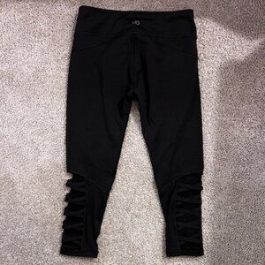 Calia Black Cropped Cut Out Lace Up Leggings